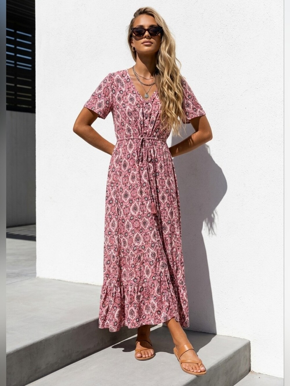 Ivy Floral Boho Pink Maxi Dress